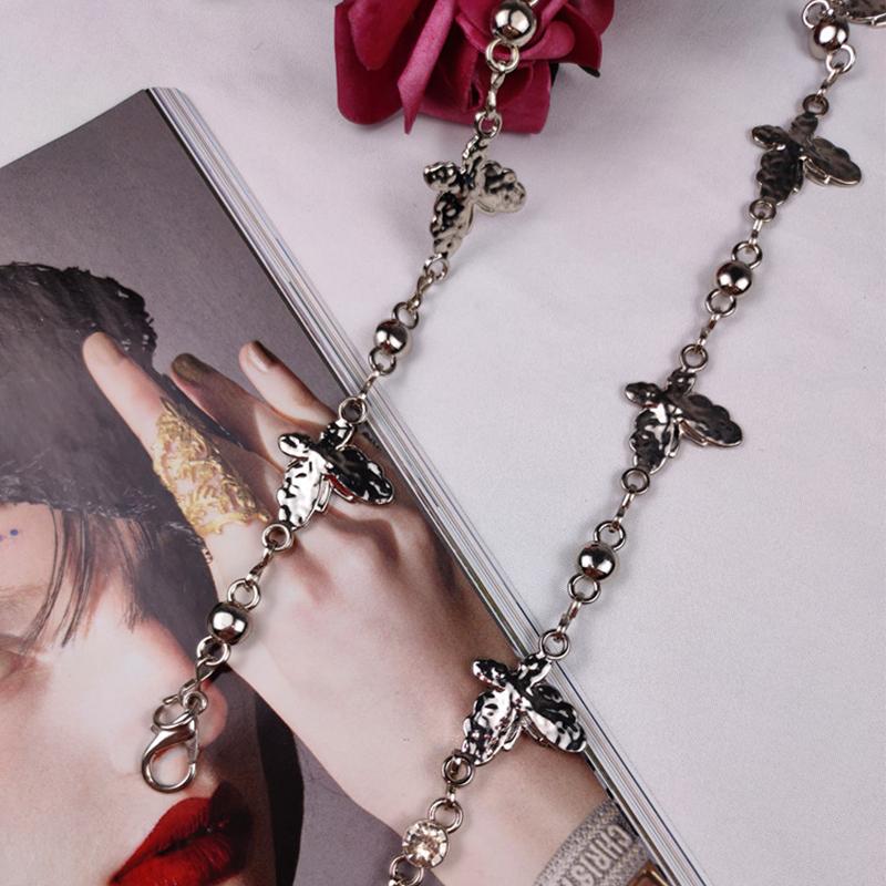 Damen Glänzender Strass Schmetterling Metallketten Lang Verstellbar Schlanker Körper Dünne Taille Kette Kleid Mantel Dekorative Riemen Accessoires