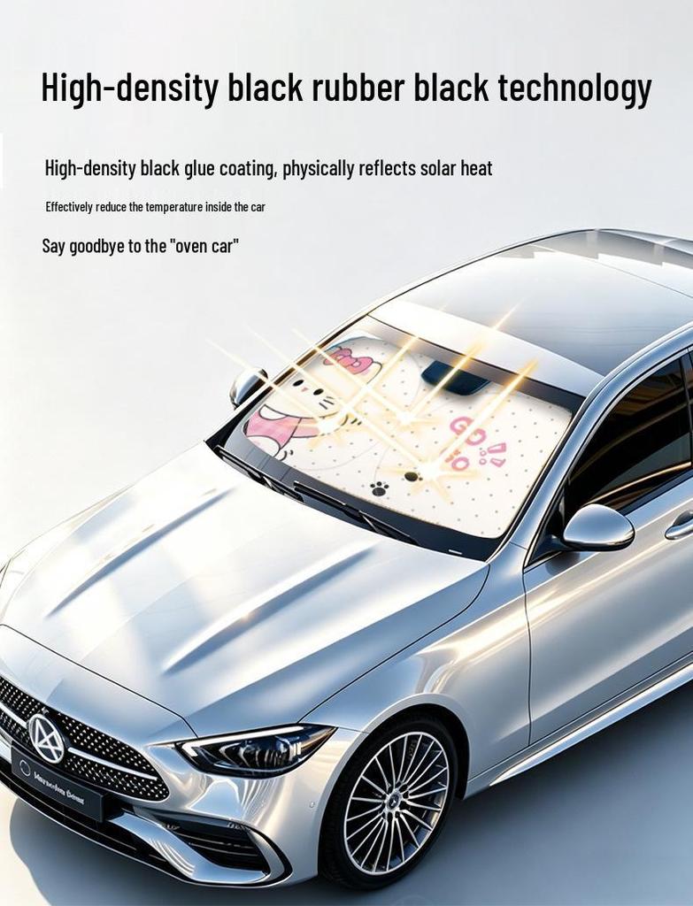 2026 Cute Cartoon Car Sunshade - Front Windshield Heat Insulation & Sun Protection