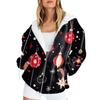 Women's Long Sleeve Christmas Print With Pockets Cardigan Zipper Hooded Sweatshirt Jacket
