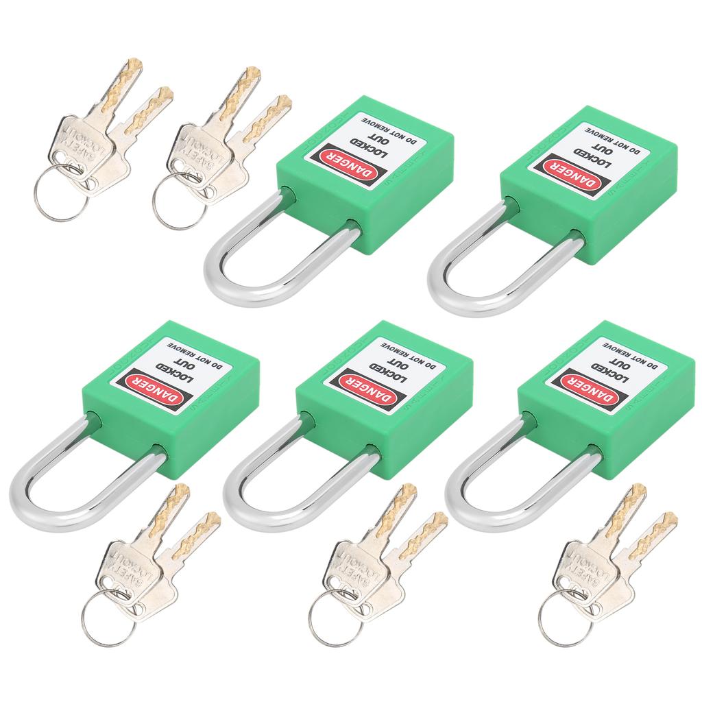 5Sets 38mm Padlock Lockout Tagout HardWearing with 10 Keys Writable Label for Machine Building Security(Green )