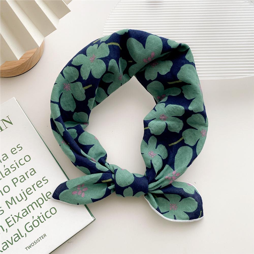 55cm Laies Headband Cotton Linen Square Scarf Women Korean College Girls Fashion Spring Autumn New Style Elegant Neck Scarves