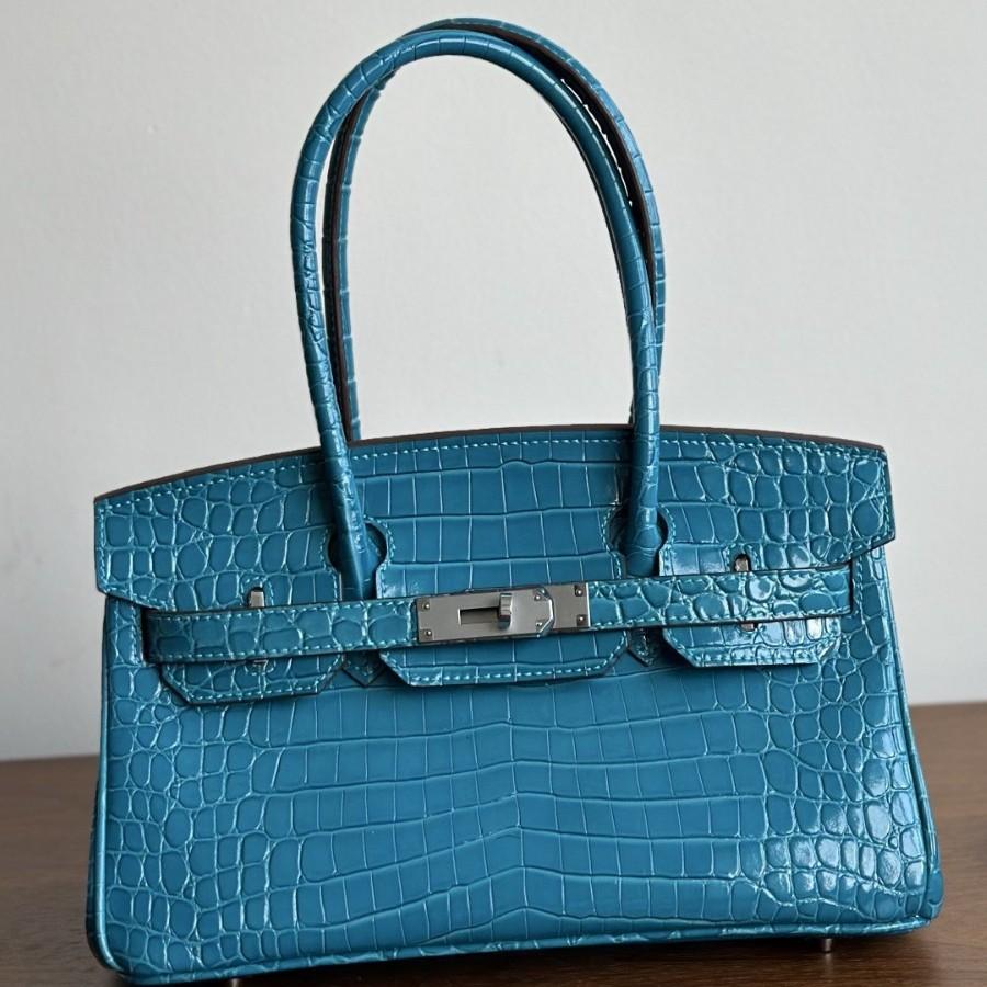 Popular Crocodile Pattern Horizontal Plate Platinum 30cm Genuine Leather Women's Bag, European and American Fashion Cowhide Large Bag, Commuter