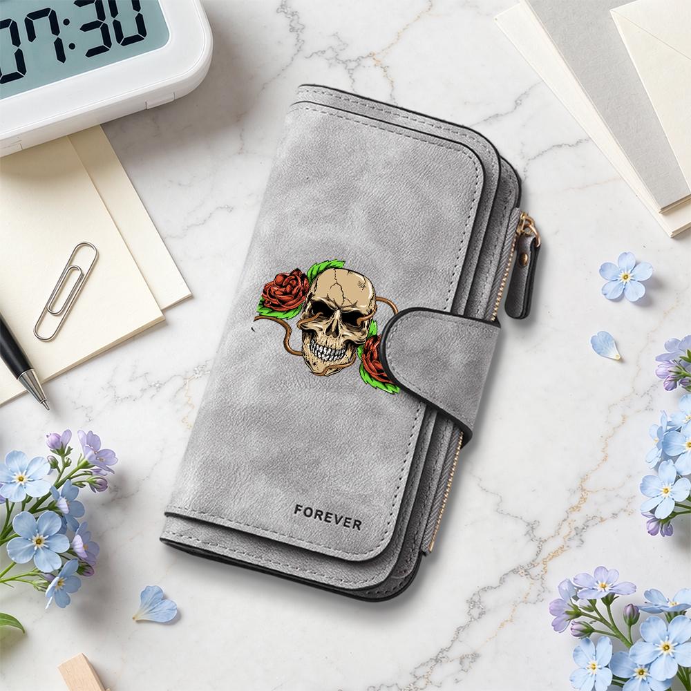 Gothic Skull Rose Wallet Forever Bifold Multi Card Holder Purse