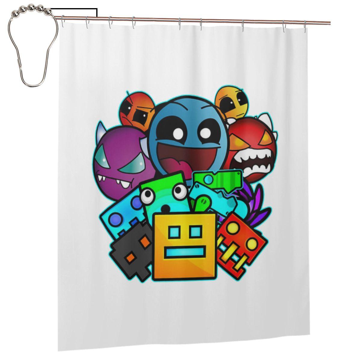 

Geometry Dash Old School Gaming Shower Curtain Bathroom Polyester Waterproof Bath Curtains With Hooks W60H190(CM)-1 Pcs