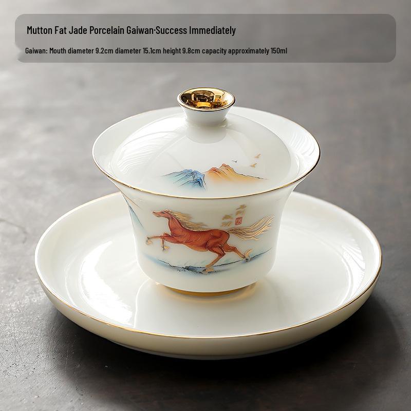 Dehua White Porcelain Sancai Gaiwan Ceramic Tea Set - Insulated Kung Fu Teacup and Brewing Bowl