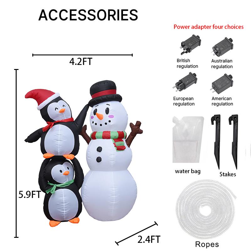 5.91FT Giant Inflatable Toy Snowman Penguin With LED Light Xmas Decoration for Yard Christmas Supplie Home Ornament Holiday Gift