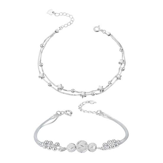 Star Chain Bracelet Minimalist Star Beads Bracelet Multi Strand Chain Link Charm Dainty Bracelet Simple Jewelry Gift for Teens Women
