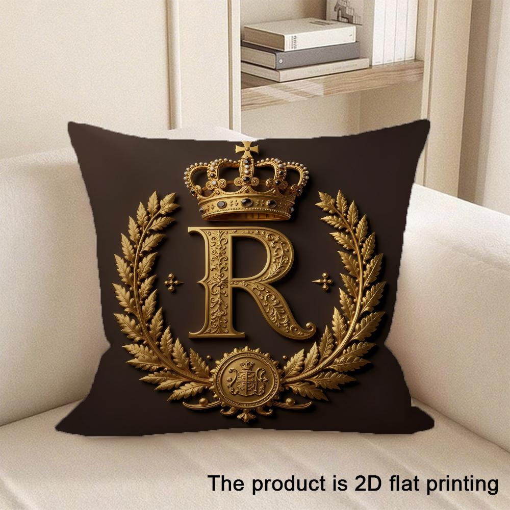 1pc Luxurious Crown-Printed Red Velvet Pillowcase Sofa Cushion Cover Home Bedroom Room Decoration