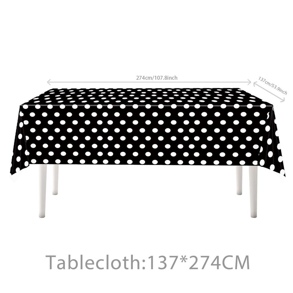Cartoon Birthday Party Tableware Set: Black, Red, Yellow Polka Dot Plates & Napkins