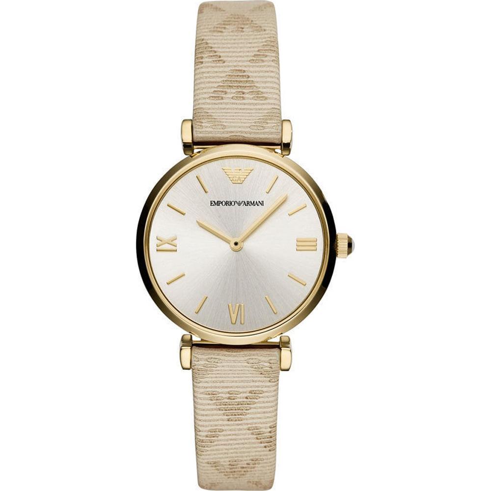 Emporio Armani Gianni T-Bar Silver Beige Textile over leather Ladies Quartz Watch AR11127 серебряный