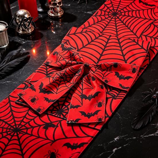 Entrance Cabinet Table Runner Halloween with Bow, Ghost Mushroom Pumpkin Skeleton Print Runner, 13 Party Supplies x 70 Inch Spooky Kitchen Dining