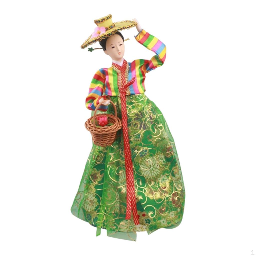 Korean Hanbok Doll Antique Asian 12" Freestanding Traditional Cute Geisha Kimono Figurine
