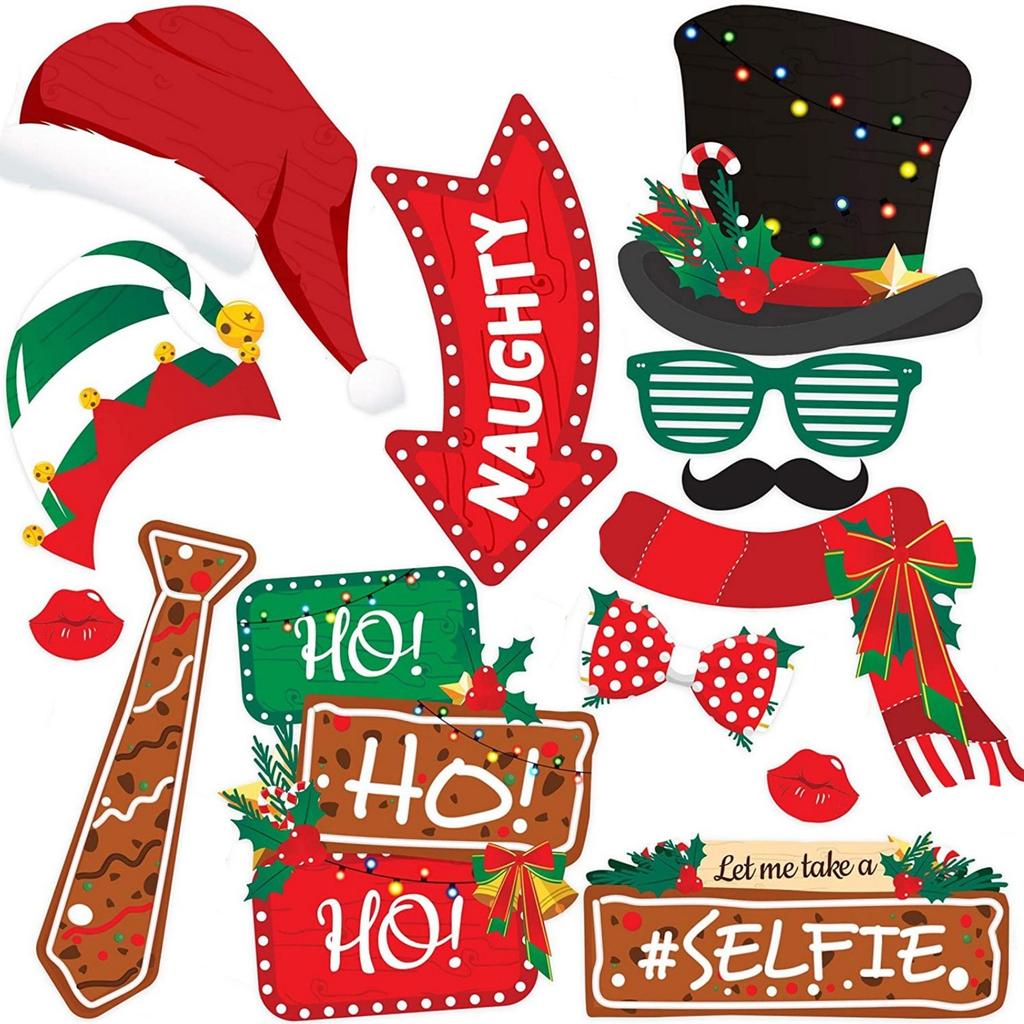 38pcs Christmas Party Photo Props Party Christmas Hat Socks Beard Antlers Decoration