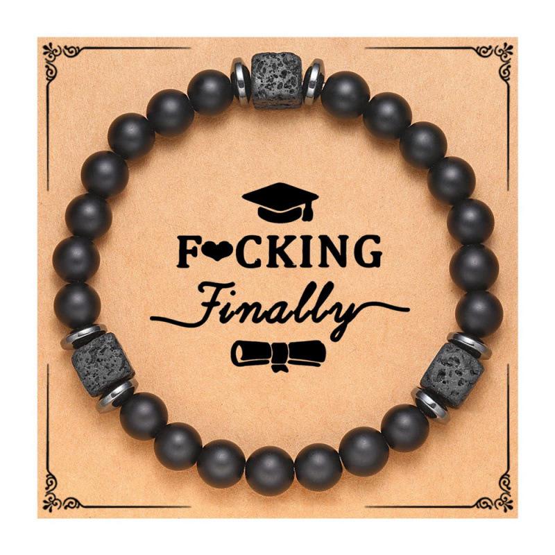 Men s Black Frosted Volcanic Stone Square Bracelet - Graduation Gift
