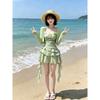 Seaside Vacation Wind Is Small and Fresh Mori Suspender Ruffle Edge Design Floral Dress Sunscreen Cardigan Set