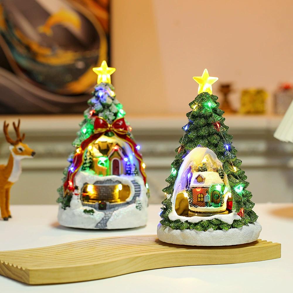 Christmas Tree Light House Music Decoration Adult Children Rotating Train Winter Scene House Desktop Holiday Decor A