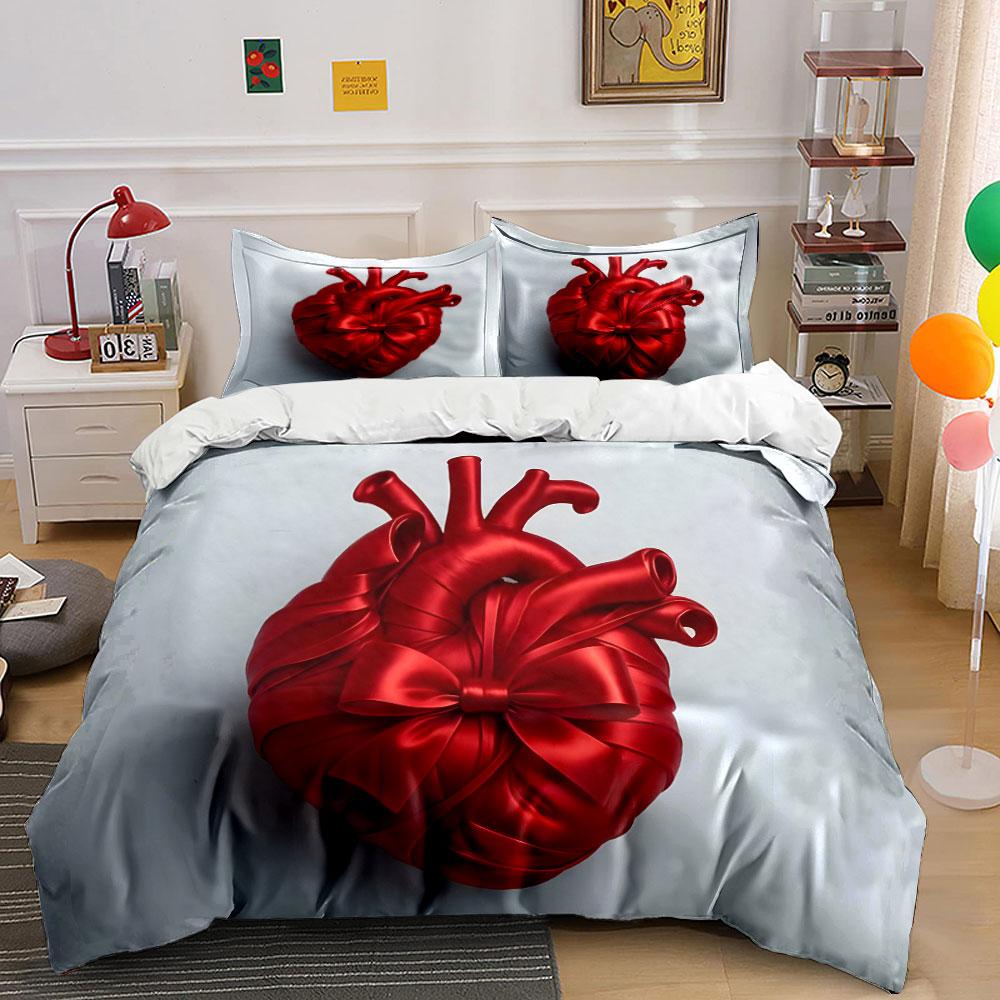 Creative red ribbon-wrapped heart design Print Soft Comfortable Duvet Cover Bedding Set Included 1*Duvet Cover 2*Pillowcases