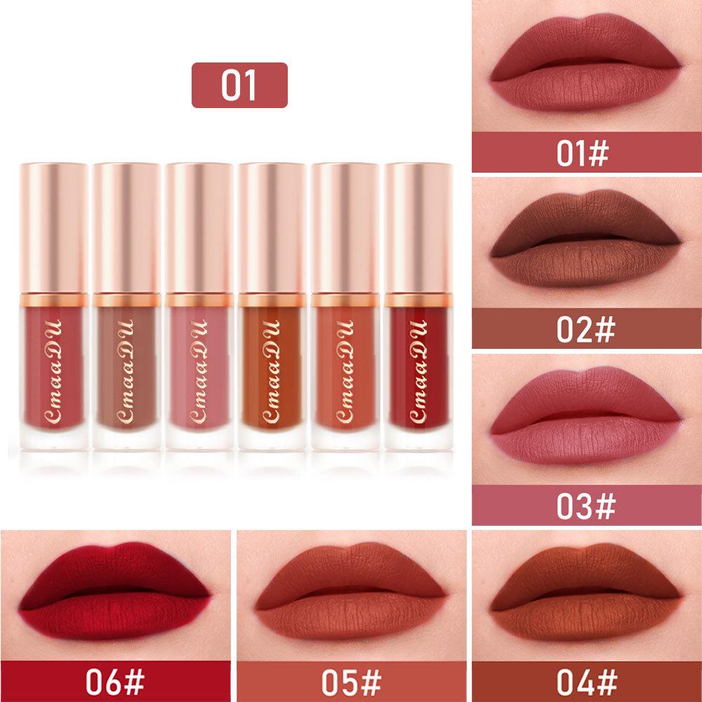 CmaaDu 6 Make Lipstick Dumplings Velvet Lip Gloss Waterproof No Color Does Not Touch The Cup