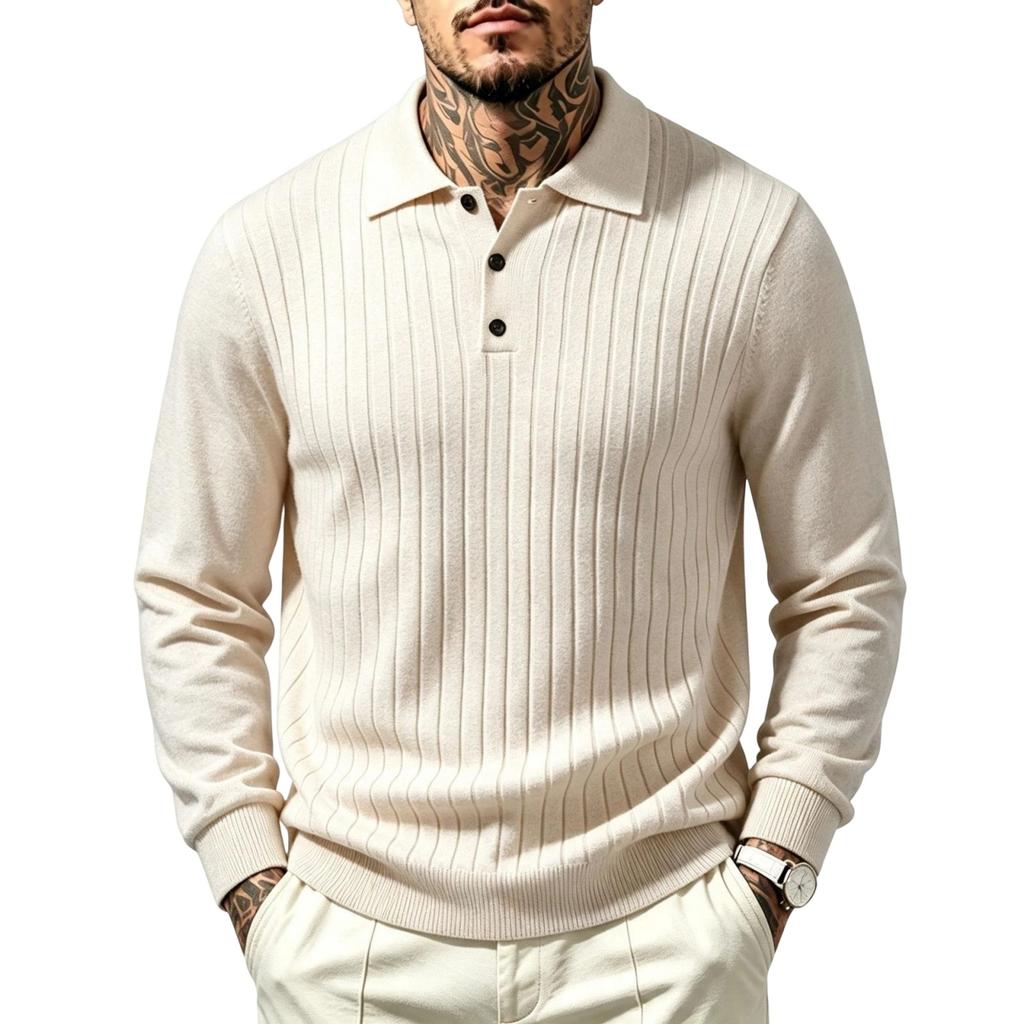 Men's Plus Size Ribbed Pullover Sweater with Fold Down Collar Casual Warm Knit Base Layer