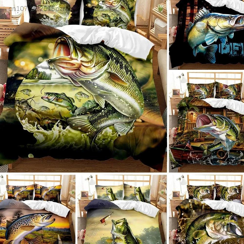 Big Pike Hunting Fly Fishing Bedding Set Bedroom Soft Modern Bedspreads Comefortable Kids Duvet Cover Quilt Cover And Pillowcase