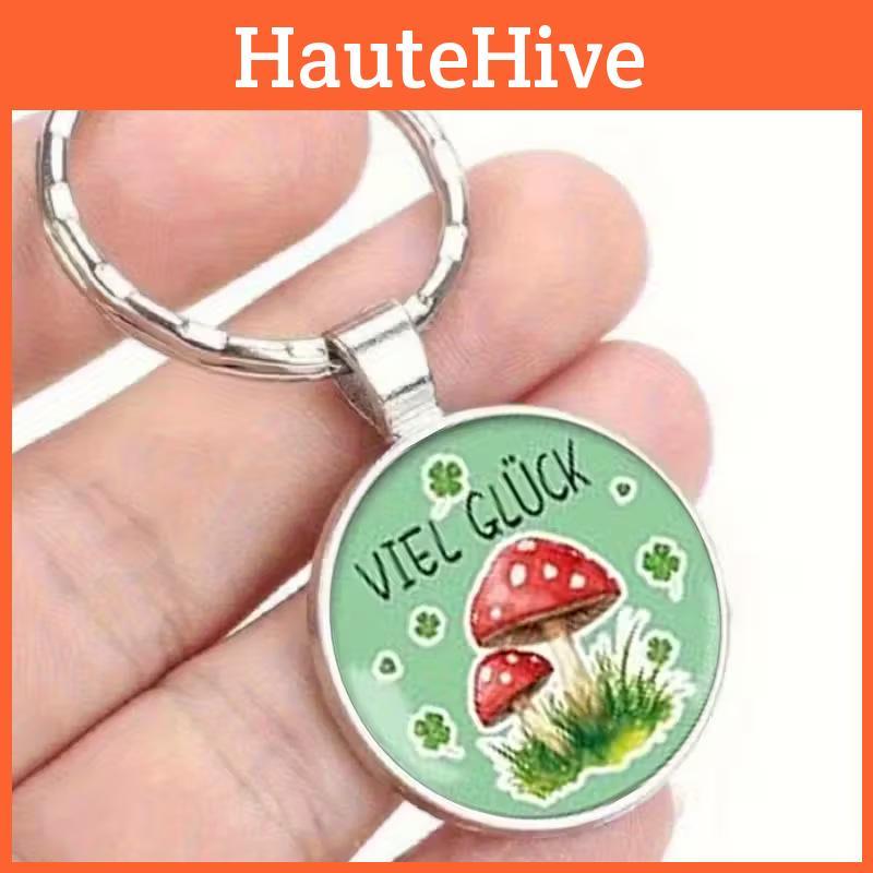 Leaf Four Clover And Mushroom Keychain Cute Pendant For Holiday Gift Event