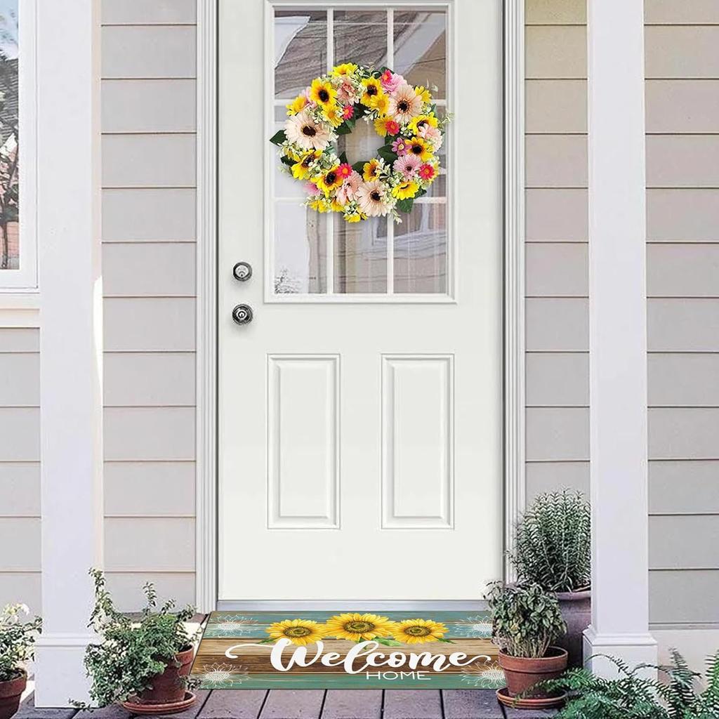 VIKAMA Summer Doormat Sunflower Front Door Welcome Mat Vintage Rustic Yard Non Slip Seasonal Home Decoration Indoor Outdoor