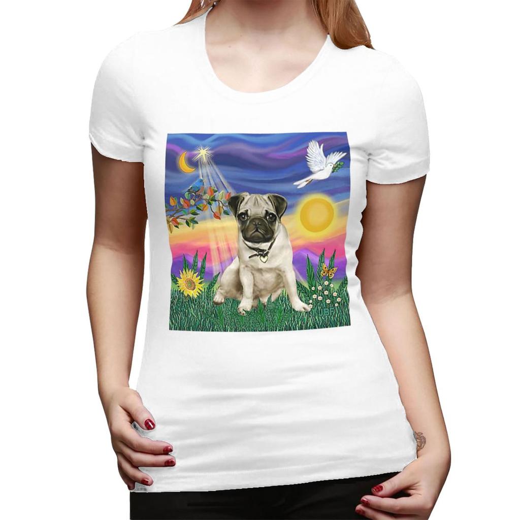Twilight With A Pug TShirt for Women Round Neck Streetwear T Shirts Womens Short Sleeve Summer Clothes Tops