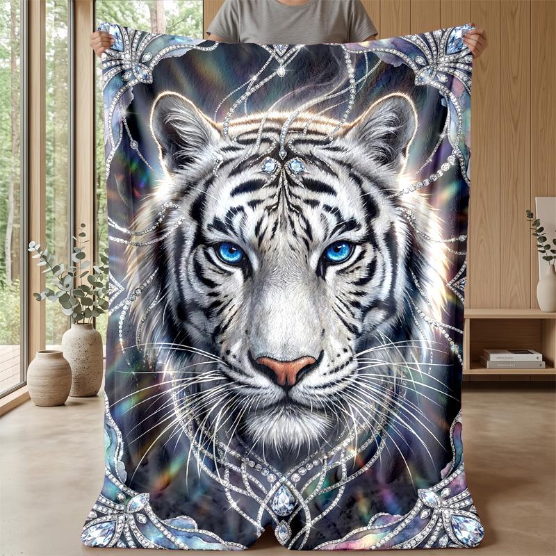 Elegant Tiger Roses Diamonds Theme blanket Lightweight Warm Flannel Blanket Decorative Throw Blanket for Home Decoration
