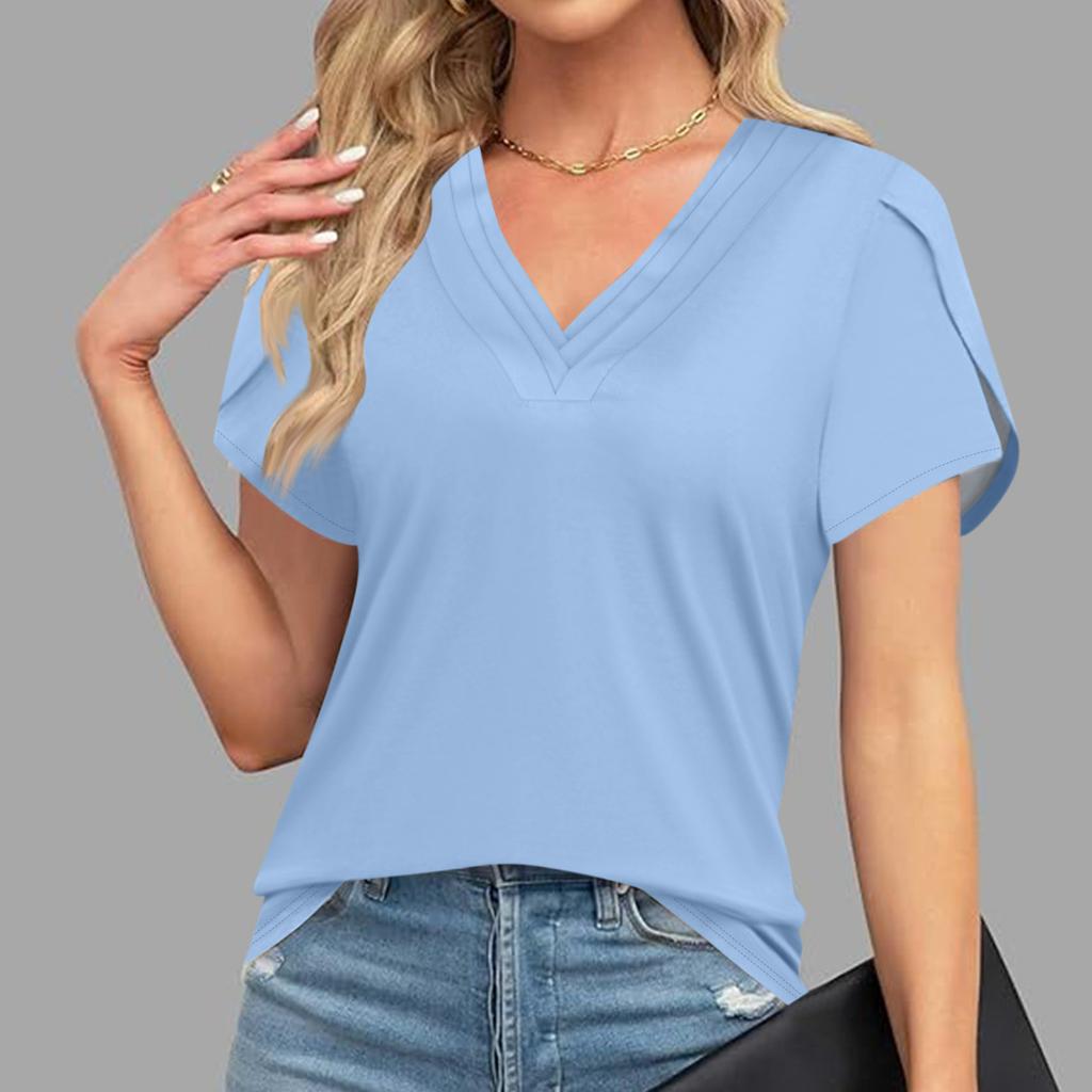 Blouses For Women Dressy Casual, Fashion Solid Color  Retro T-Shirt Unique Design  V-Neck Oversized Tshirts