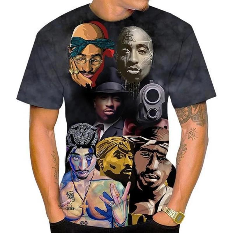 Women Men Fashion 3D Print Tupac Shakur 2Pac T-shirt Casual Personality Hip-hop Streetwear Cool T-shirt