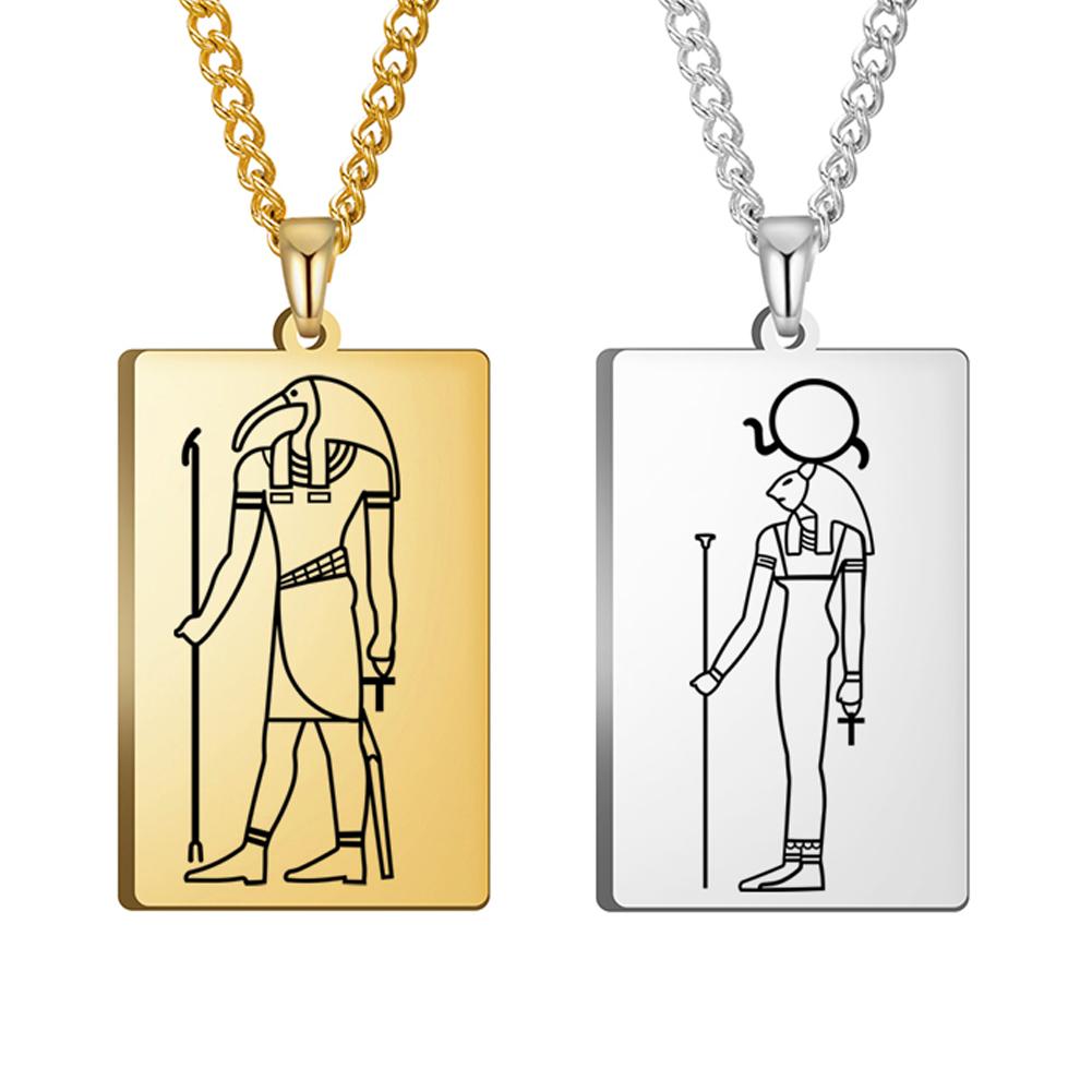 Dawapara Ancient Egyptian Deity Pendant Necklace God Horus Anubis Goddess Isis Amulet Stainless Steel Jewelry