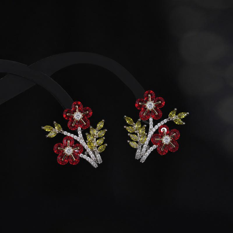 Elegant S925 Silver Floral Earrings with Zircon, Light Luxury Niche Design for Women 2026