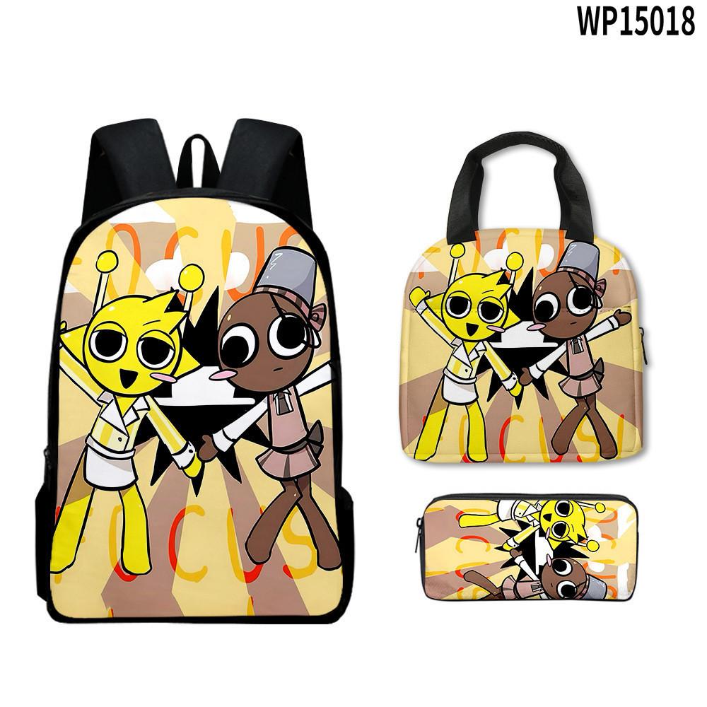 3d Game Sprunki Backpack With Waterproof Lunch Bag And Pencil Case School For