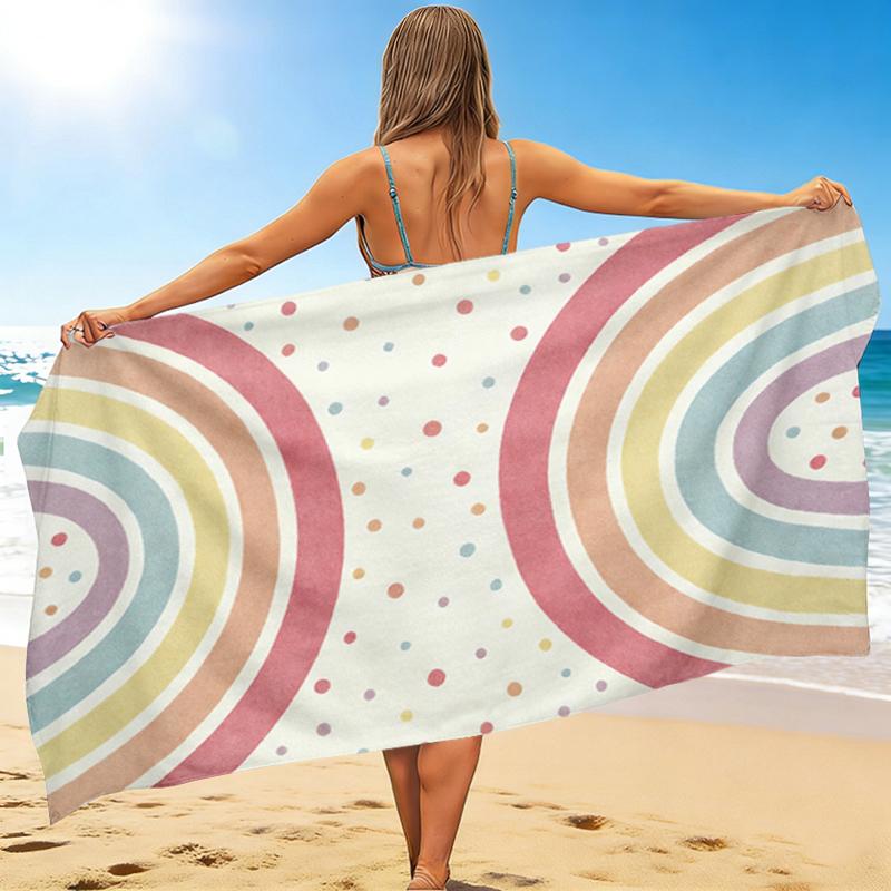 1Pc Rainbow Dots Pastel Beach Towel, Quick Dry, Multi-Use for Beach Pool Gym Yoga Home Travel, Christmas, Halloween, Xmas Gift M92836