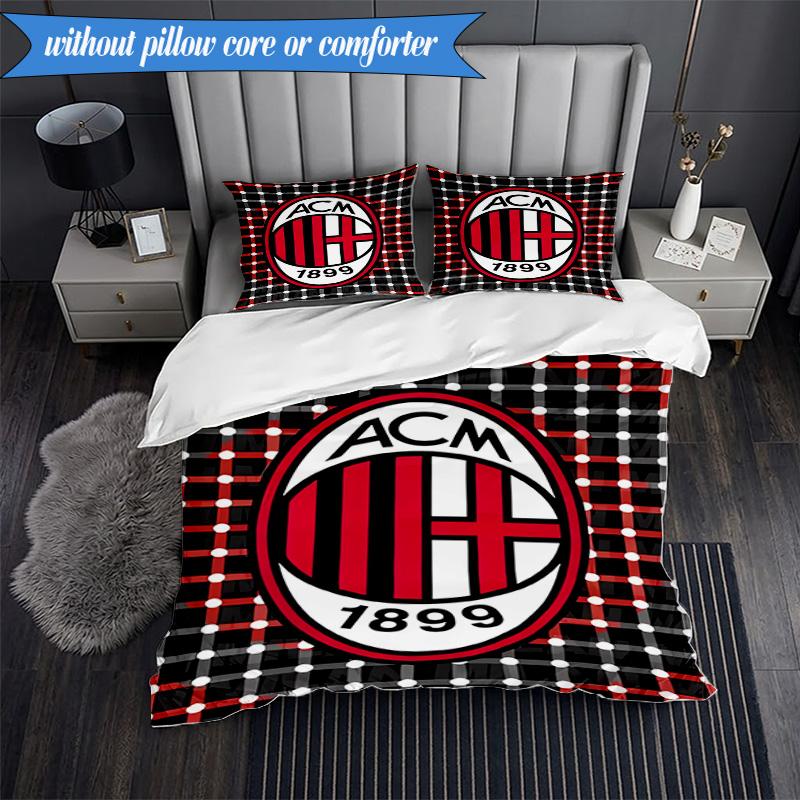 Set Biancheria da Letto Morbido Stampato AC Milan 3 Pezzi, Include 1 Copripiumino e 2 Federe Perfetto per Camera da Letto, Dormitorio, Regalo per Fan