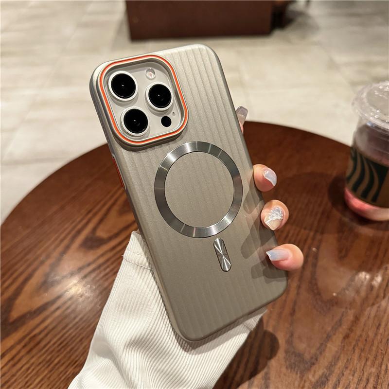 

Для Apple iPhone 15 Plus Pro Max рифленое покрытие металлическая краска магнитный противоотпечатковый ПК противоударный противоскользящий чехол-накладка For iPhone 15 Pro Max золотой