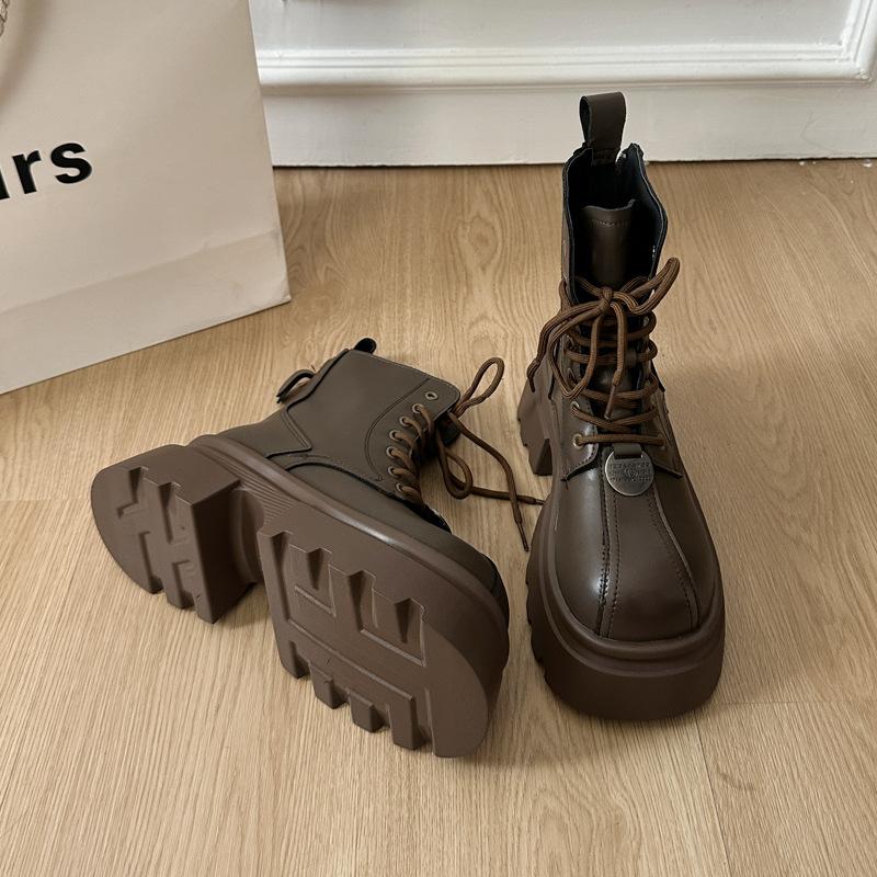 

Retro versatile rear zipper Martin boots women s 2025 autumn new British style thick-soled height-increasing and thin handsome short boots 40 темно-коричневого