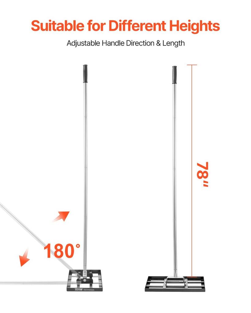 10x17in Lawn Leveling Rake 78 In Adjustable Handle for Yard Golf Court