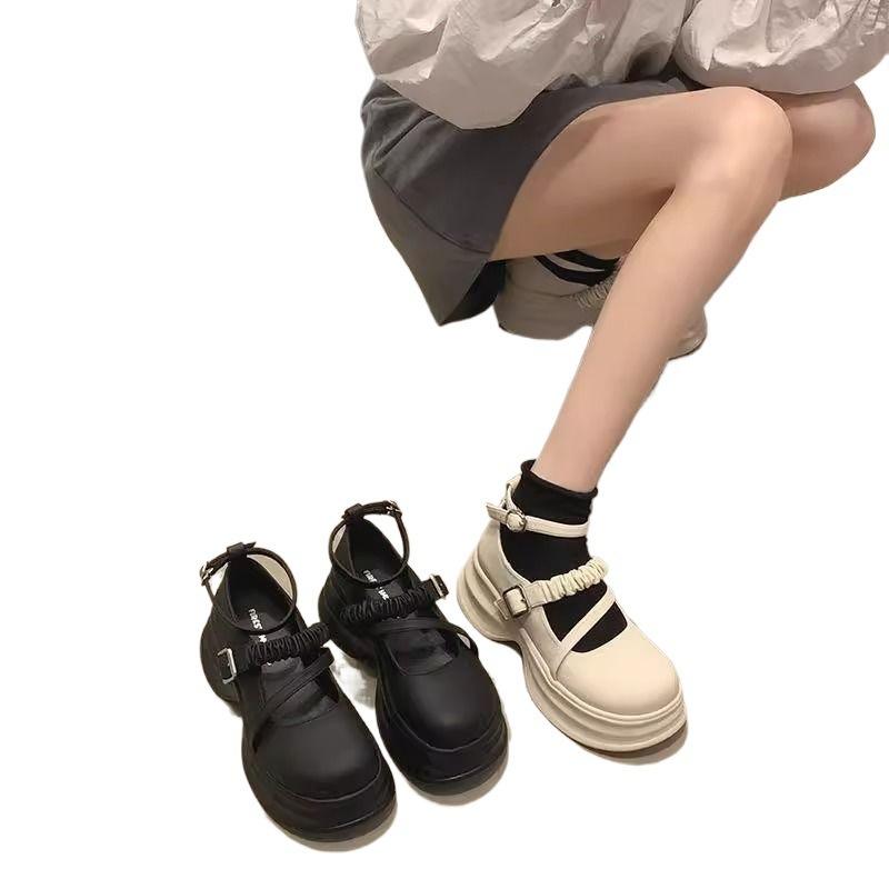 Muffin thick-soled Mary Jane small leather shoes women's spring fashion versatile light mouth single shoes women's soft sole