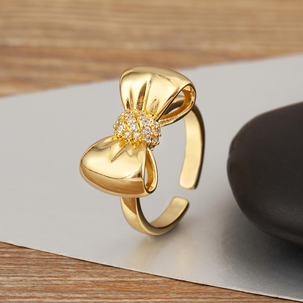 Nidin Romantic Fine Bowknot Shape Shine Zircon Open Rings Adjustable For Women Men Couples Elegant Aesthetic Finger Jewelry Gift