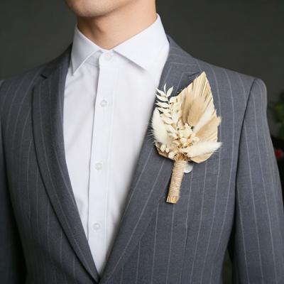 Gold Wheat Wedding Boutonniere Preserved Artificial Flower Lapel Pin for Groom Groomsman Rustic Floral Corsage for Wedding Party