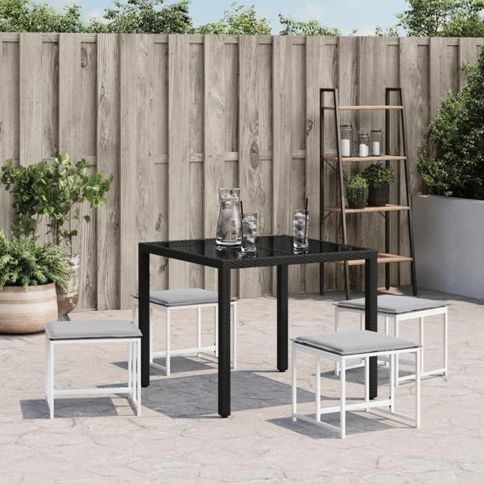 VidaXL Tabourets de jardin avec coussins 4pcs blanc acier et textilène, siège de jardin, tabouret d'extérieur, siège cube, 4008588