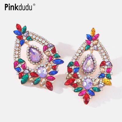 Fashion Flash 4 Color Large Drop Earrings BOHO Exaggerated Colorful Rhinestone Pendant Earrings for Women Jewelry PD781