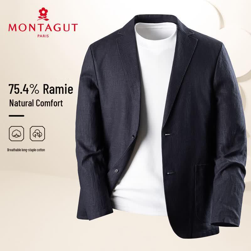 MONTAGUT Men's Cotton Linen Blend Business Casual Blazer