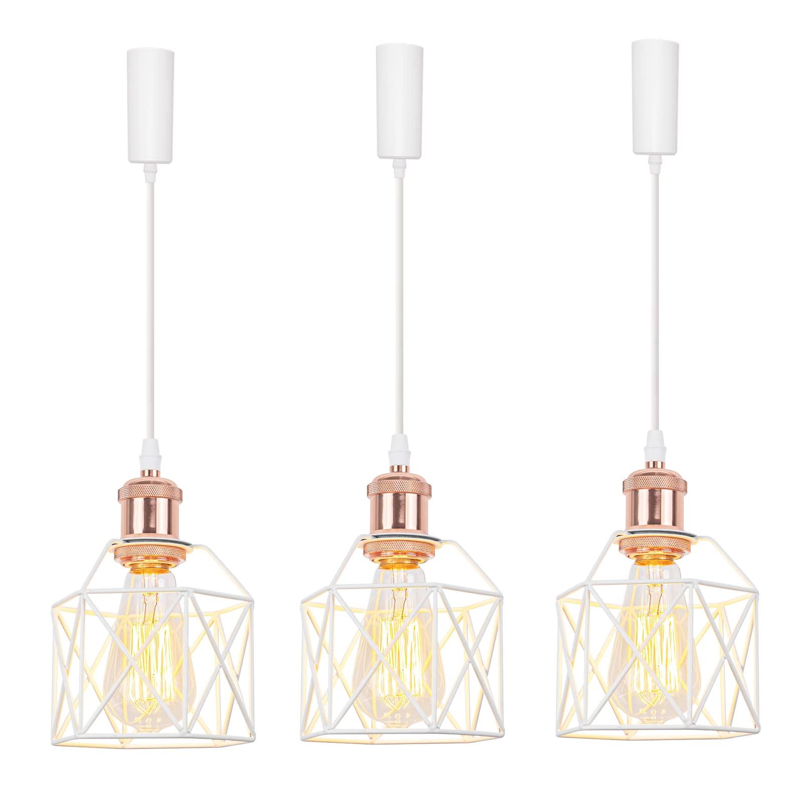 

KIVEN 3-Piece Set of Pendant Lights, Duct Rail Style, with Storage Cup, Adjustable Cord Length (100cm), Stylish, E26 Compatible, LED Compatible, for