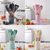 12PCS Silicone Kitchen Utensil Set with Wooden Handles Include Spatula, Spoon, Whisk, Whisking Pad, Heat Resistant, Durable