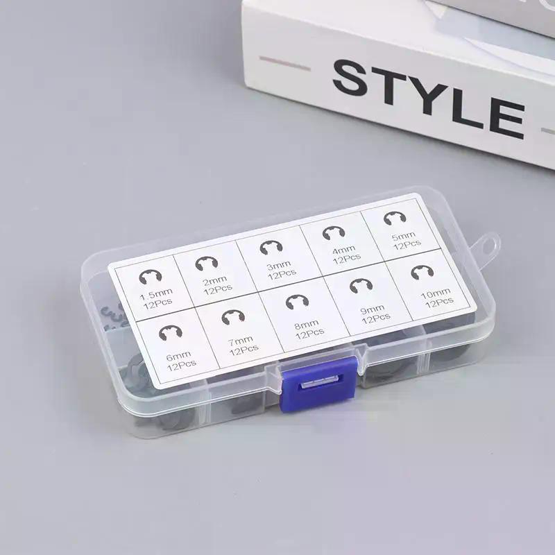 120PCS Black Stainless Steel Retaining Circlip Set Snap Ring E-Clip Washer Assortment For Shaft Fastener M1.5-M10