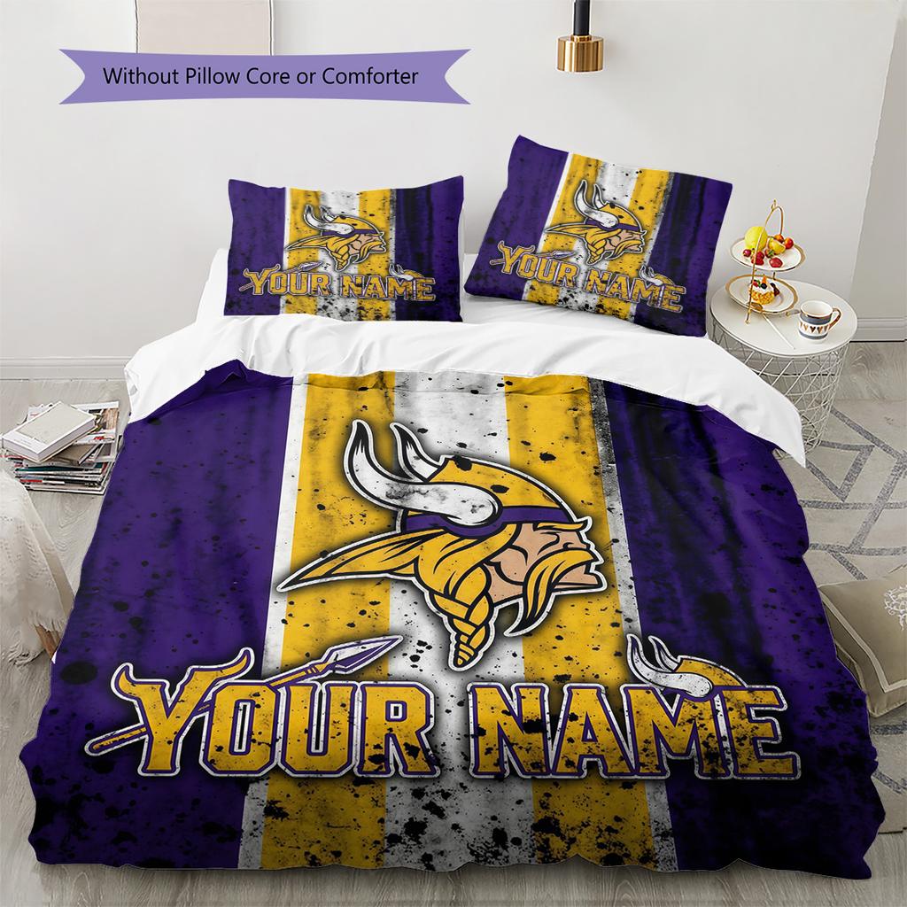 Custom Name Minnesota Vikings2 Pattern Bedding Quilt Set  Home Decoration  Gift (1 * duvet cover + 2 * pillowcase  without core)