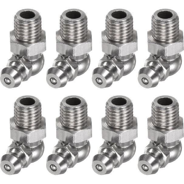 HARFINGTON 8pcs 201 Stainless Steel 90 Degree Grease Fitting M6x1mm Metric Thread Hydraulic Grease Nipple Accessories for Car