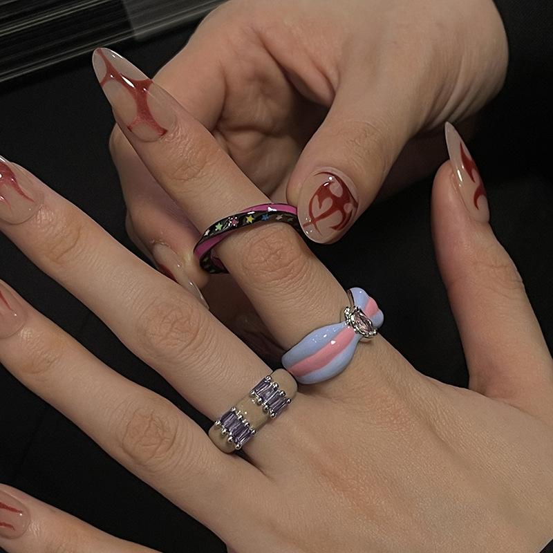 Süßer Cooler Stern Dopamin Tropfen Glasur Offener Ring Kalter Wind Schleife Premium Gefühl Ring